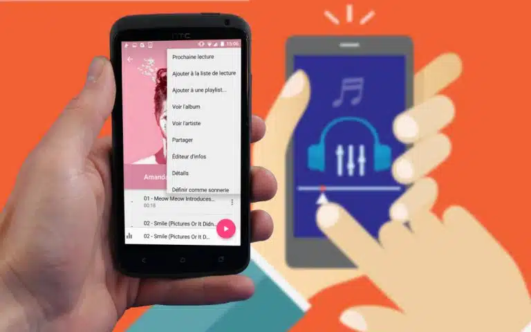quelqu'un tenant un téléphone intelligent avec une application musicale à l'écran