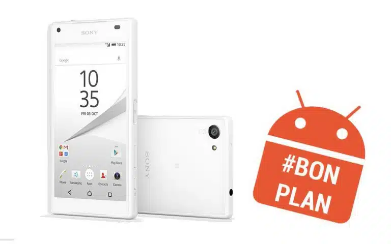 un sony blanc xp et un téléphone sony blanc avec un autocollant rouge