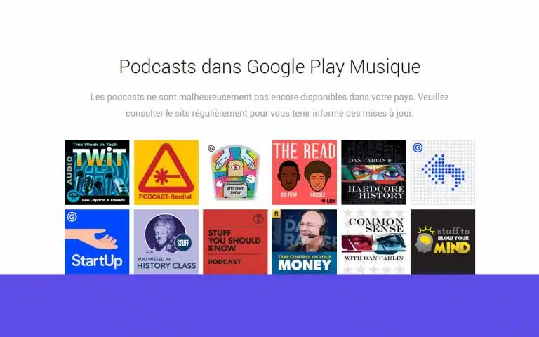 une capture d'écran d'un site avec un tas de podcasts dessus