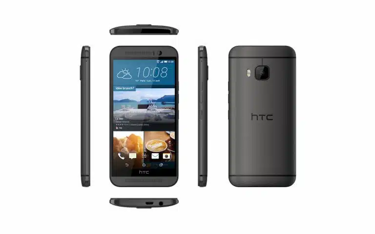 un gros plan d'un téléphone htc avec un étui noir