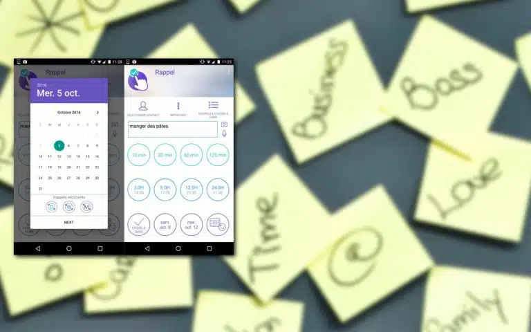 un gros plan d'un téléphone portable avec des notes collantes dessus
