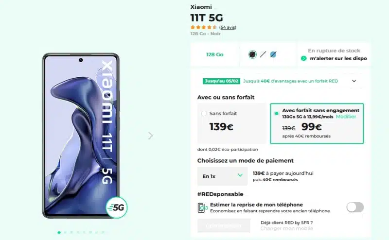 Le Xiaomi 11T 5G à 99 € !